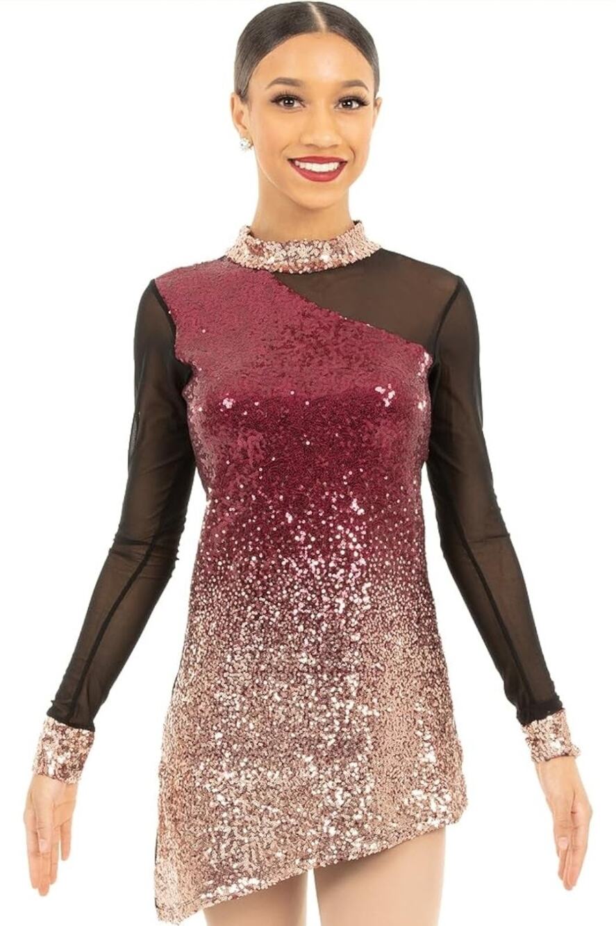 Alexandra Collection Womens M Unstoppable Ombre Sequin Mesh Dance Costume Dress